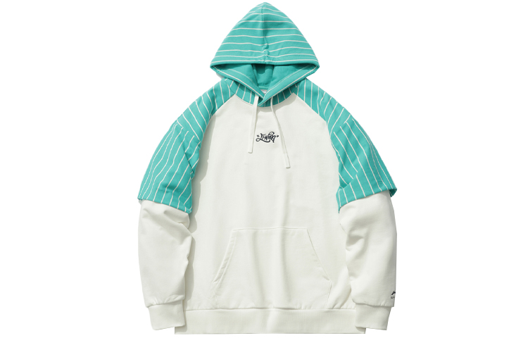 Li-Ning Skateboarding Series Two-in-One Striped Hoodie Champagne White/Icy Green AWDR119-3