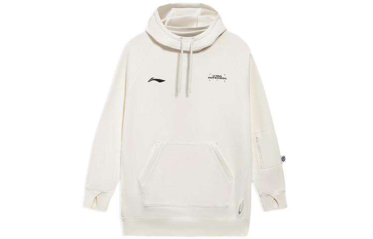 Li-Ning Snowboarding Hoodie Unisex Logo Print Pullover Off-White AWDRF08-1