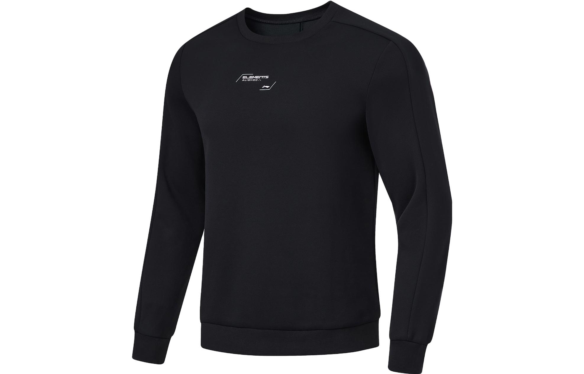 Li-Ning Solid Color Crewneck Knit Sweatshirt Black Fitness Series AWDU057-1