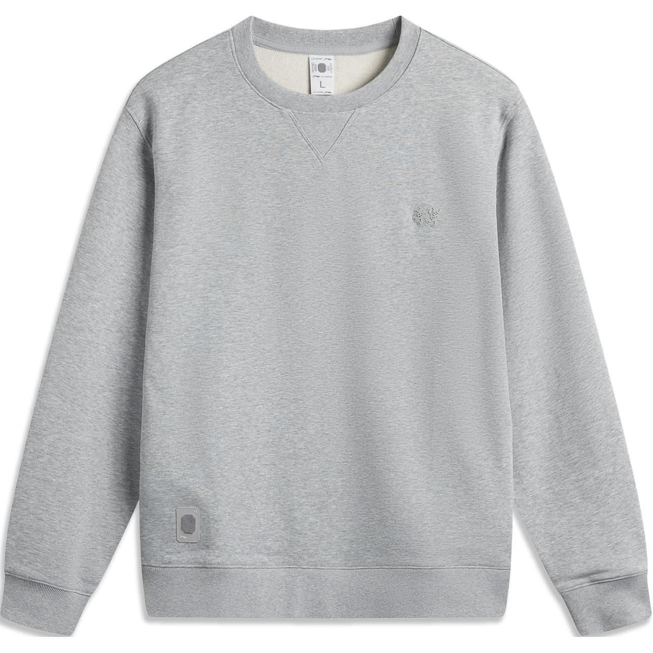 Li-Ning Solid Color Crewneck Long Sleeve Casual Sweatshirt Light Gray AWDU657-15