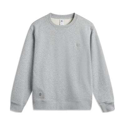 Li-Ning Solid Color Crewneck Long Sleeve Casual Sweatshirt Light Gray AWDU657-15