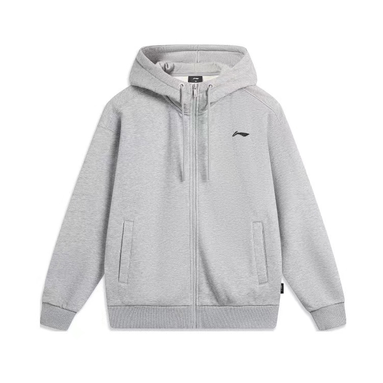 Li-Ning Solid Logo Hooded Knit Sweatshirt Light Gray AWDTD95-2