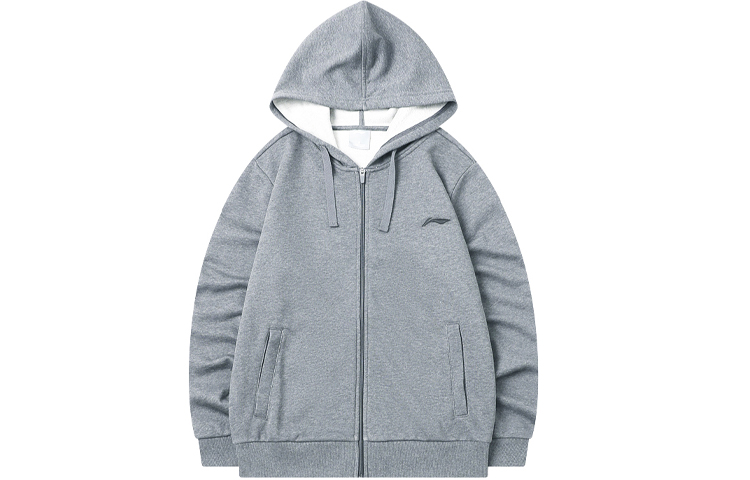 Li-Ning Solid Logo Zip-Up Loose Hoodie Unisex - Light Gray YWDT227-2