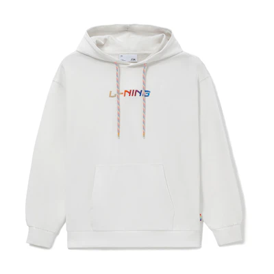 Li-Ning Sport Fashion Embroidered Logo Hoodie Unisex Off-White Sweater AWDS533-2
