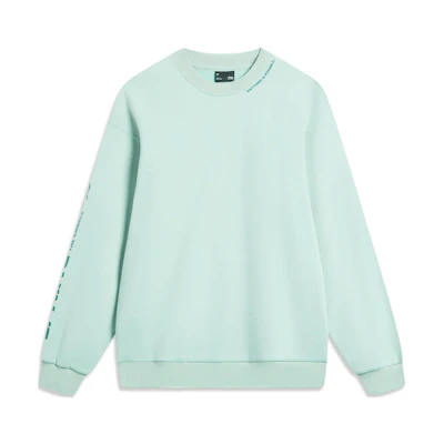 Li-Ning Sport Fashion Logo Print Fleece Pullover Unisex Hoodie Gray Mist Green AWDTB37-7