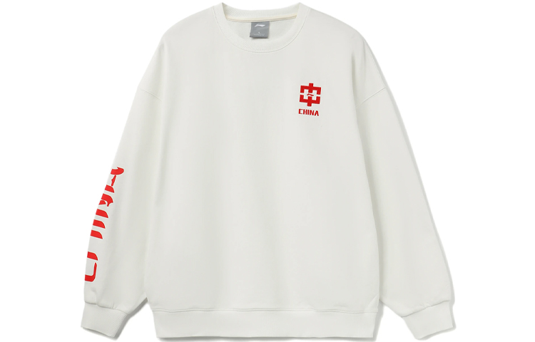 Li-Ning Sport Fashion Printed Fleece Crewneck Sweatshirt White (Unisex) AWDRB78-5