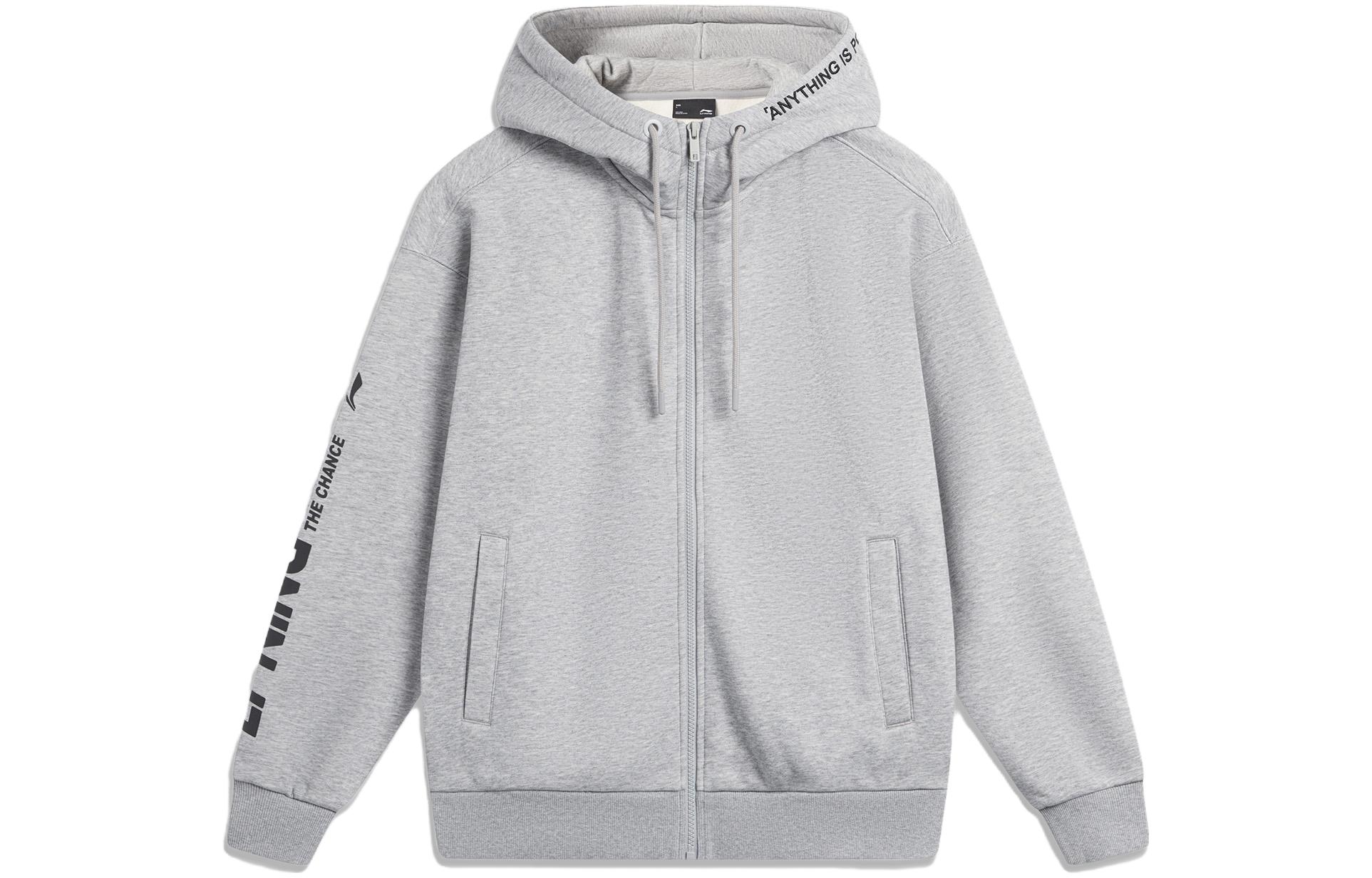 Li-Ning Sport Fashion Series Letter Print Hoodie Unisex - Light Gray AWDU921-3