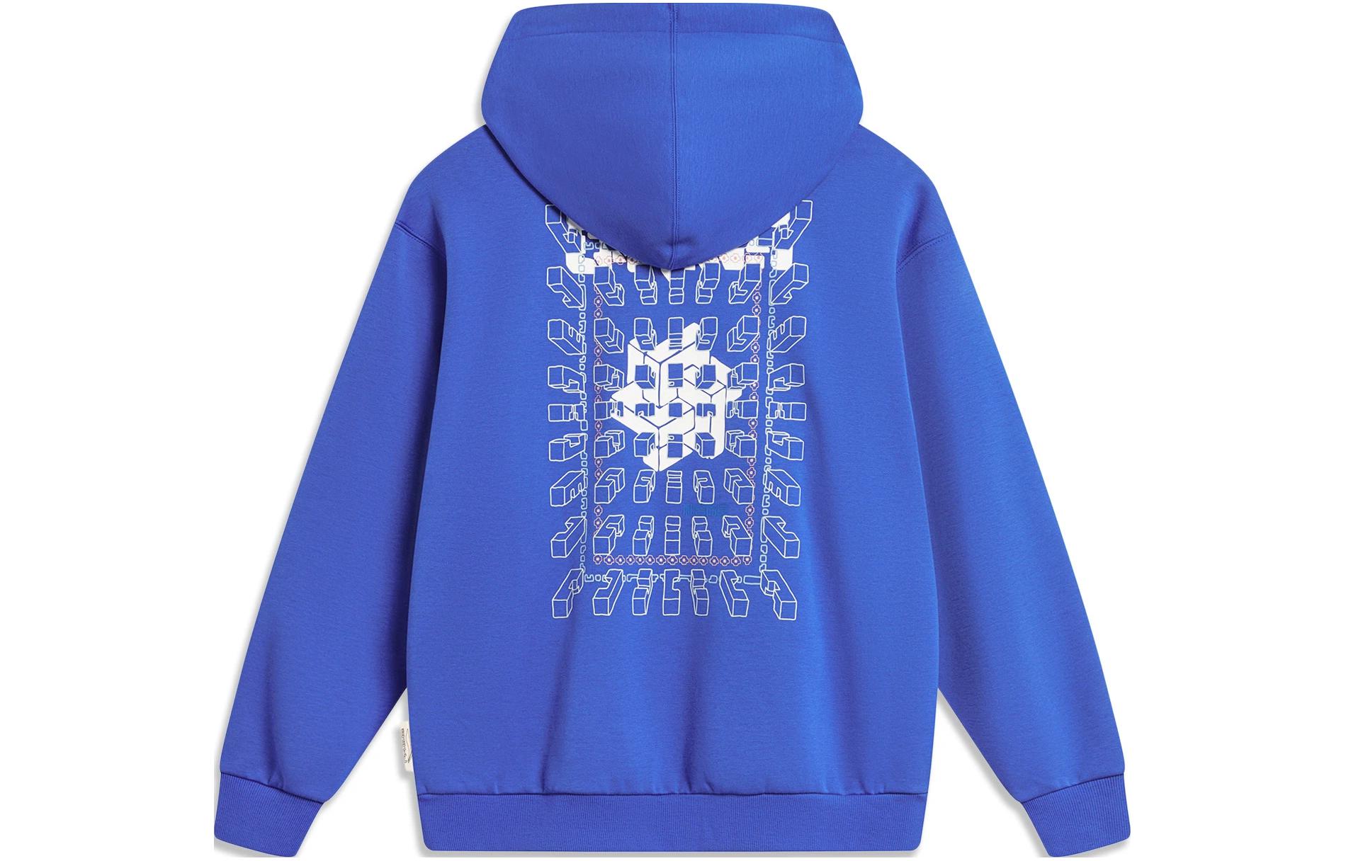 Li-Ning Sport Hoodie Printed Graphic Loose Fit Unisex Bright Blue Pullover AWDT897-2
