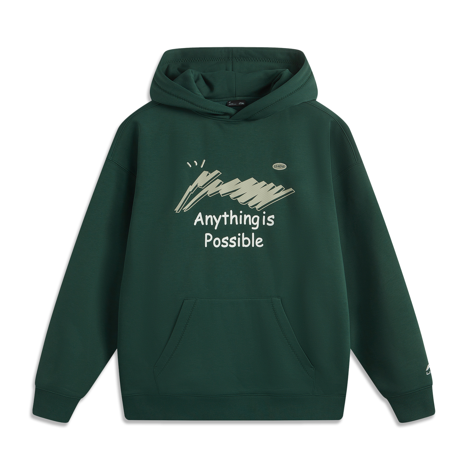 Li-Ning Sport Infrared Antibacterial Loose Fit Pullover Hoodie Dark Green Unisex AWDUA07-7