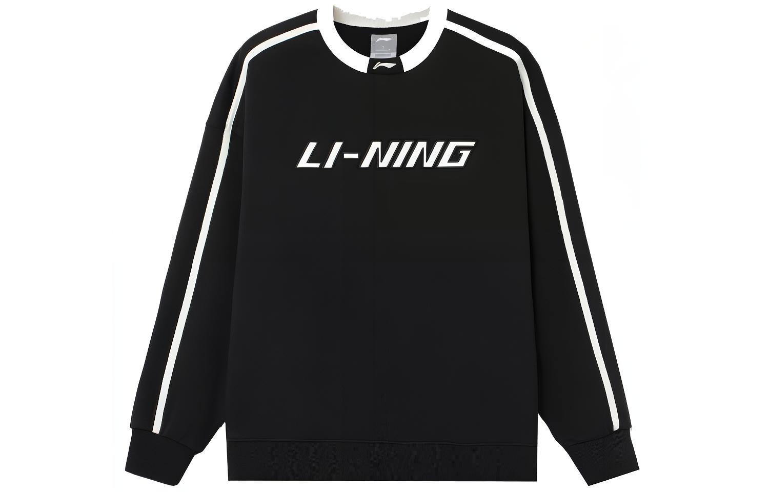 Li-Ning Sport Lifestyle Oversized Crewneck Pullover Sweatshirt Black Unisex Winter AWDTC49-2