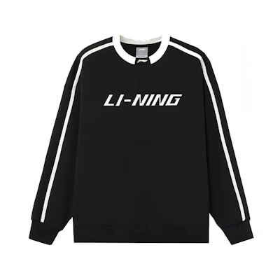 Li-Ning Sport Lifestyle Oversized Crewneck Pullover Sweatshirt Black Unisex Winter AWDTC49-2