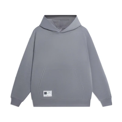 Li-Ning Sport Lifestyle Pullover Hoodie Gray - Plain Logo Front Pocket AWDSB15-9