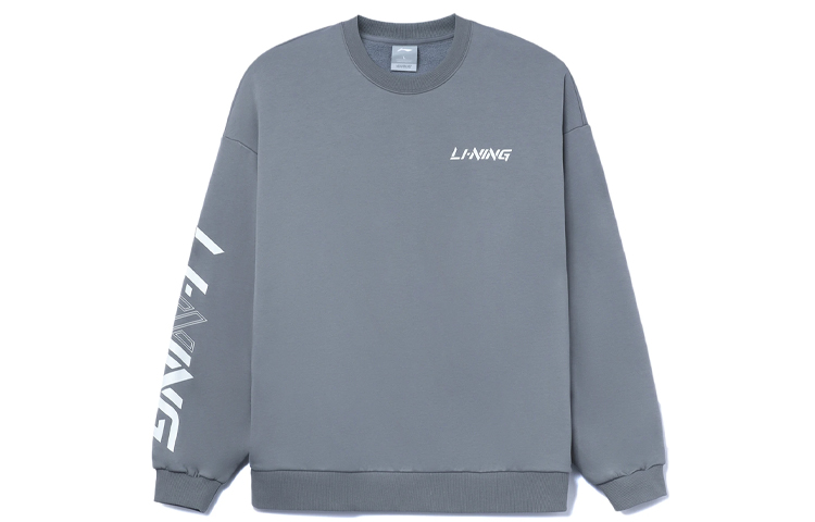 Li-Ning Sport Style Crewneck Logo Print Fleece Sweatshirt Grey for Men AWDRB77-8