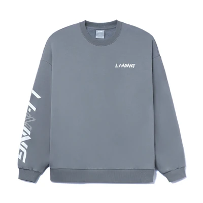 Li-Ning Sport Style Crewneck Logo Print Fleece Sweatshirt Grey for Men AWDRB77-8
