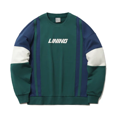 Li-Ning Sport Style Logo Print Colorblock Crewneck Sweatshirt Green (Men’s) AWDR517-3
