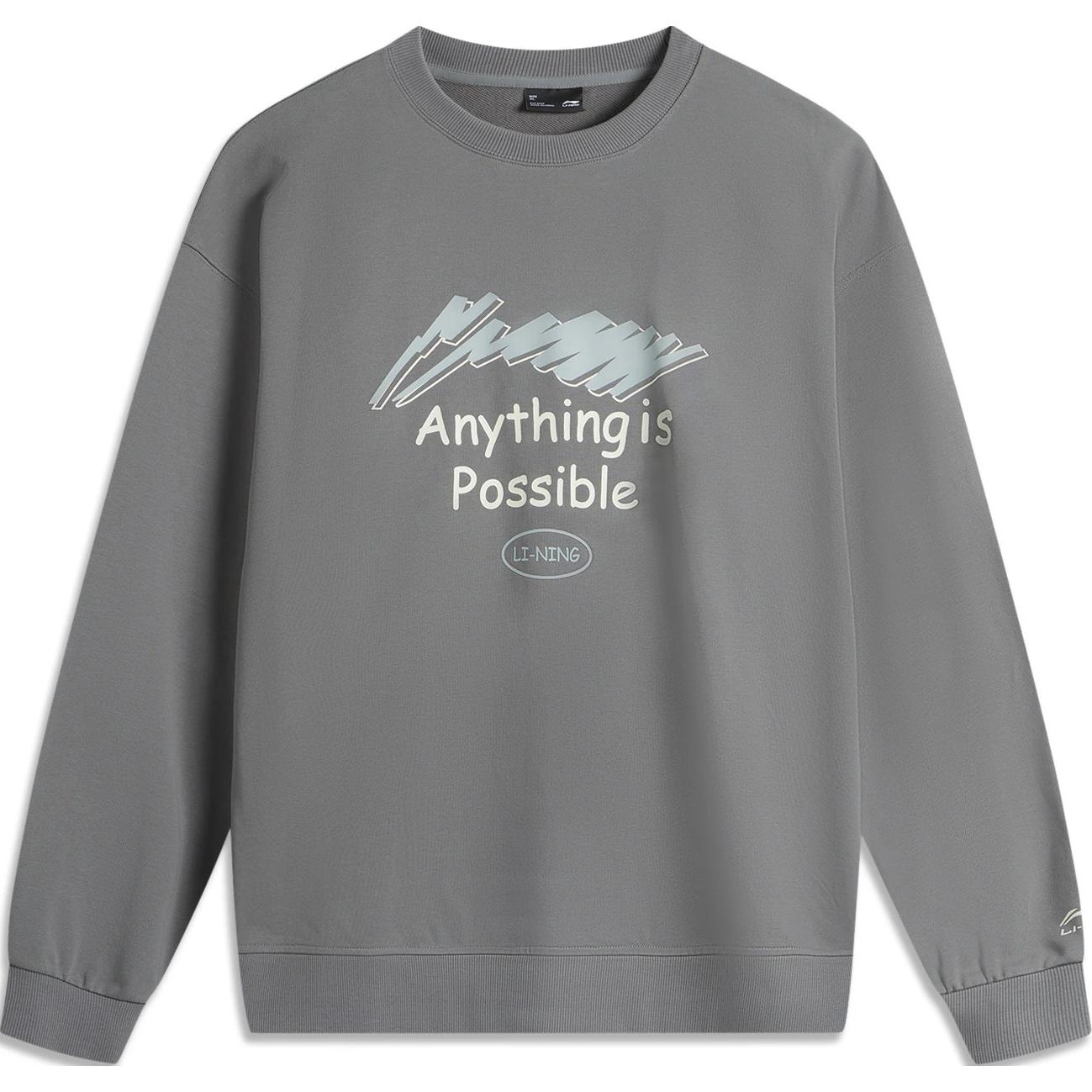 Li-Ning Sport Style Unisex Letter Print Loose Crewneck Sweatshirt Asphalt Gray AWDUE93-4