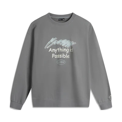 Li-Ning Sport Style Unisex Letter Print Loose Crewneck Sweatshirt Asphalt Gray AWDUE93-4