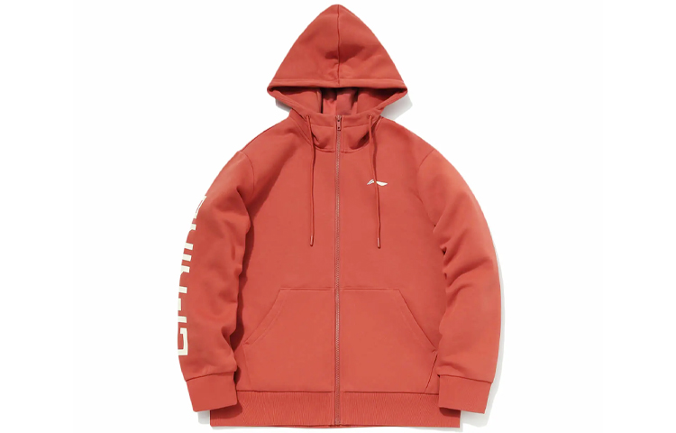 Li-Ning Sports Casual Fleece Hoodie Caramel Brown Logo Knit Sweatshirt AWDPD23-15