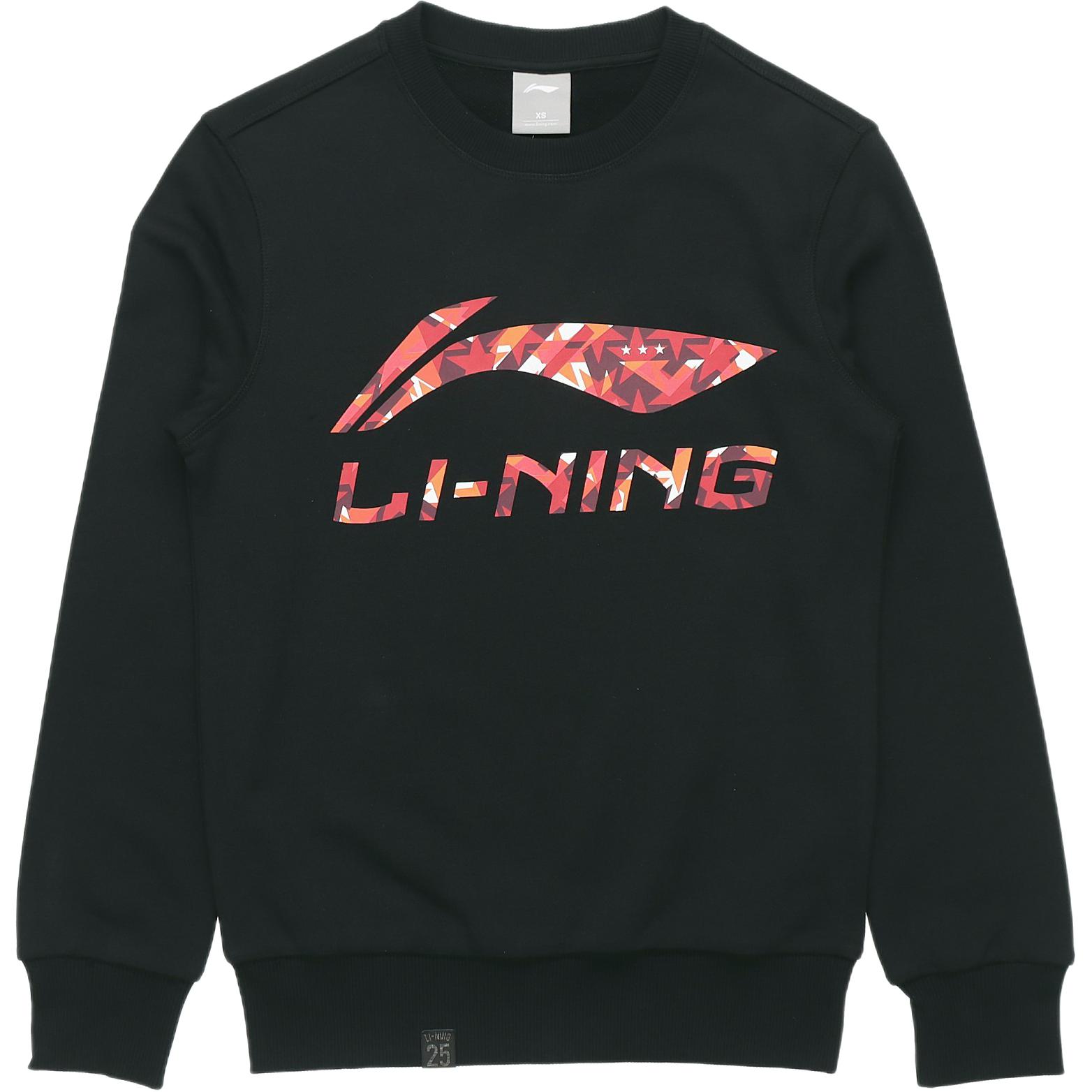 Li-Ning Sports Casual Pullover Sweater Large Logo Black Long Sleeve AWDR607-2