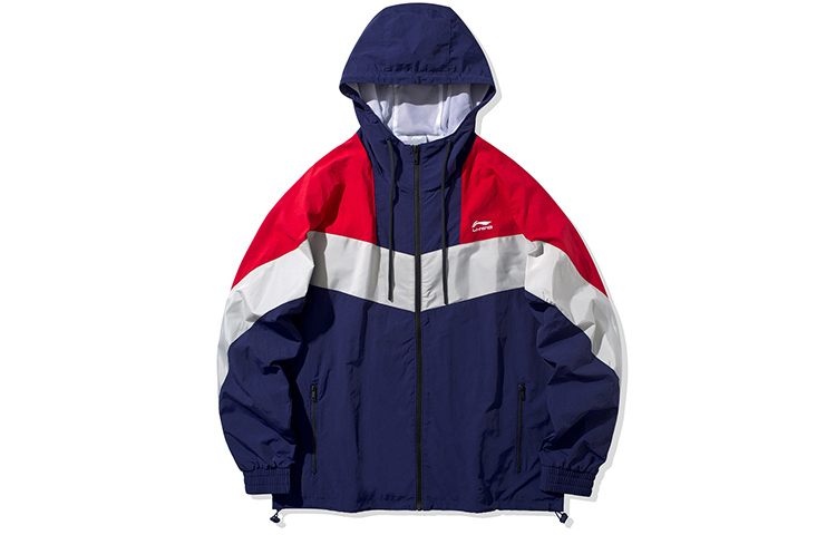Li-Ning Sports Fashion Colorblock Hooded Loose Jacket Dark Blue Men’s AFDQ045-3