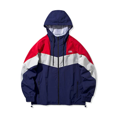Li-Ning Sports Fashion Colorblock Hooded Loose Jacket Dark Blue Men’s AFDQ045-3