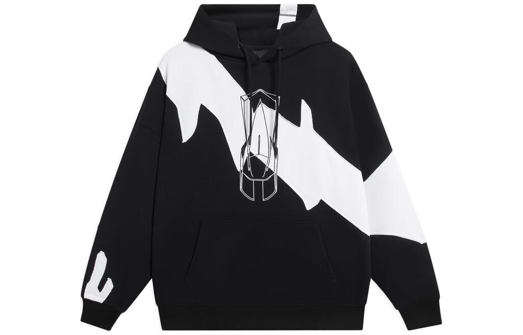 Li-Ning Sports Fashion Colorblock Logo Print Pullover Sweatshirt Black Unisex AWDSH67-1