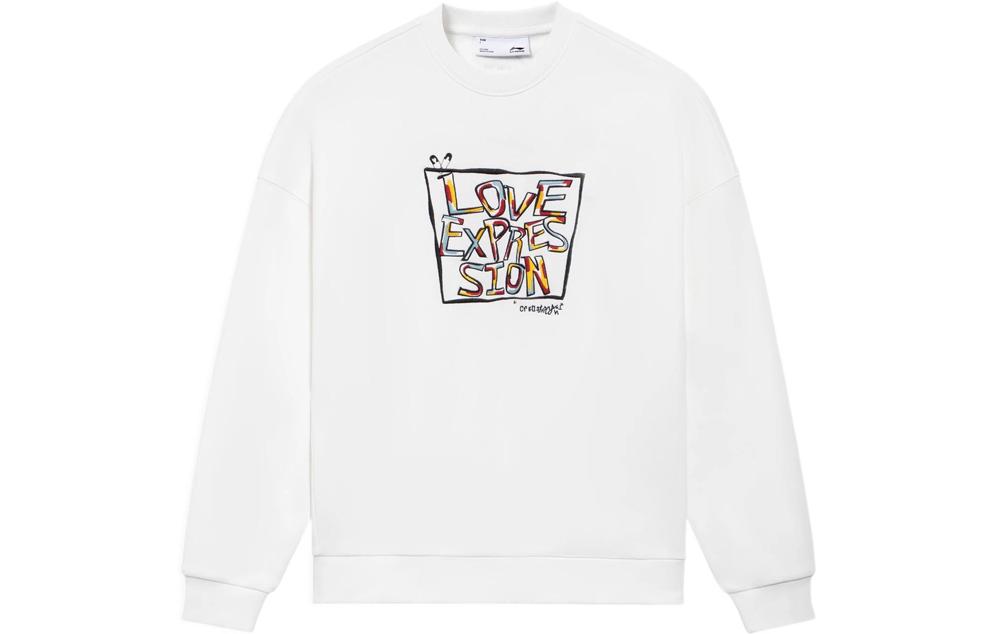 Li-Ning Sports Fashion Colored Letter Print Crewneck Sweatshirt White Unisex AWDS545-1