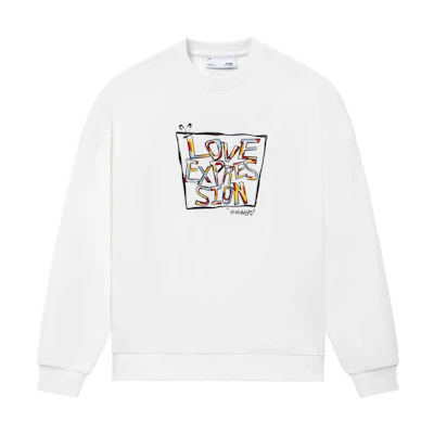 Li-Ning Sports Fashion Colored Letter Print Crewneck Sweatshirt White Unisex AWDS545-1