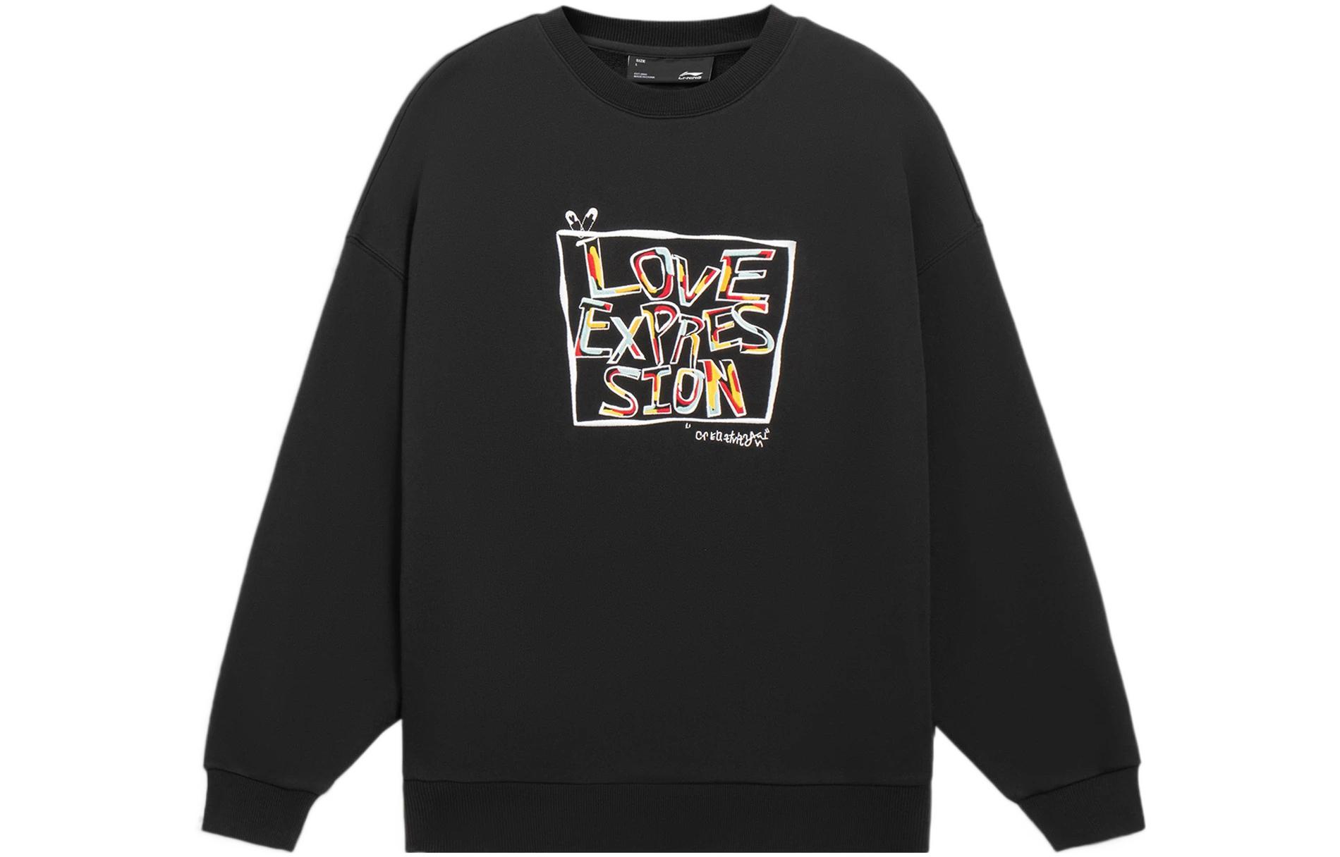 Li-Ning Sports Fashion Colorful Letter Print Pullover Sweatshirt Black Unisex AWDS545-4