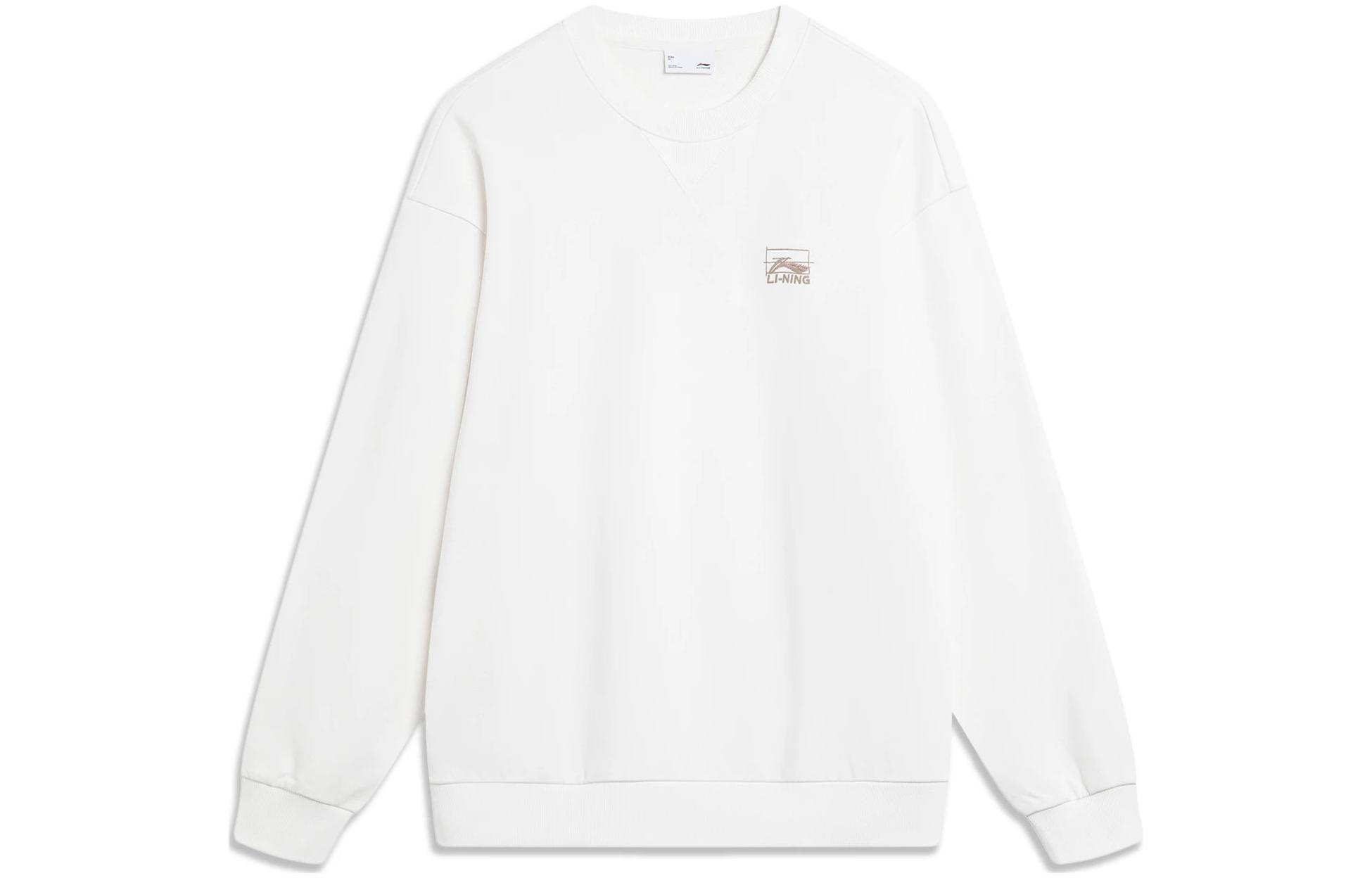 Li-Ning Sports Fashion Embroidered Logo Crewneck Sweatshirt Cream Unisex AWDTB49-11