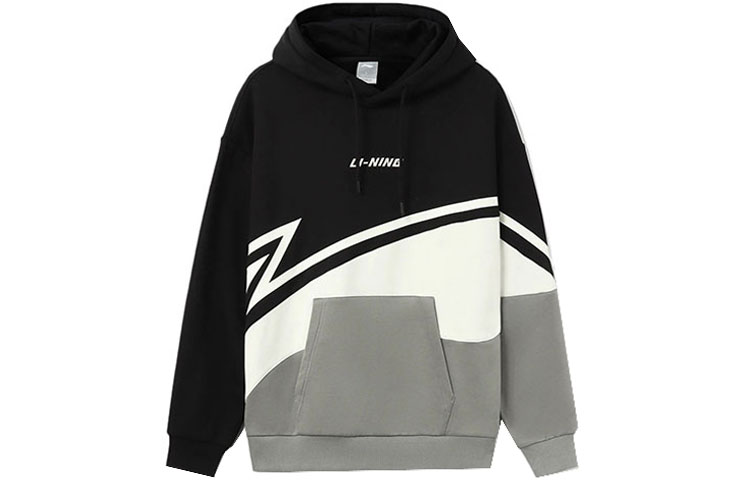 Li-Ning Sports Fashion Embroidered Logo Fleece Hoodie Black/Grey (Unisex) AWDRB82-3