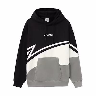 Li-Ning Sports Fashion Embroidered Logo Fleece Hoodie Black/Grey (Unisex) AWDRB82-3