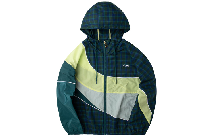 Li-Ning Sports Fashion Embroidered Logo Plaid Hooded Jacket Green - AFDQ397-1