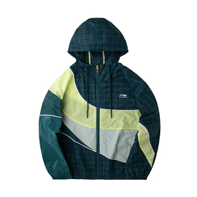 Li-Ning Sports Fashion Embroidered Logo Plaid Hooded Jacket Green - AFDQ397-1