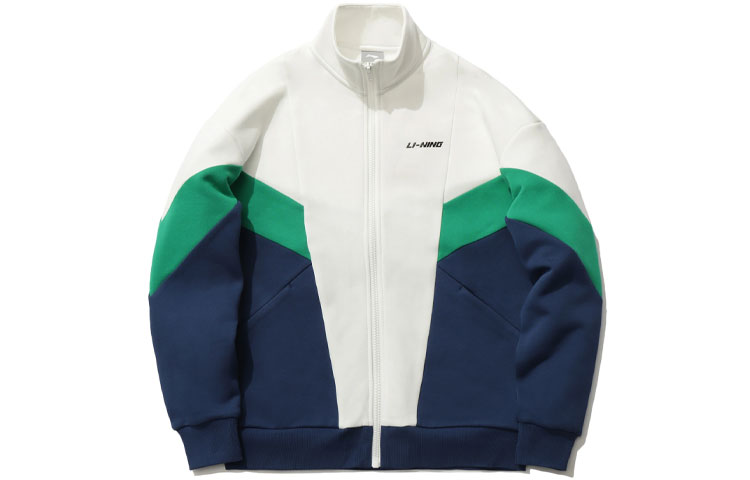 Li-Ning Sports Fashion Fleece Loose Zip-Up Jacket Hoodie White Blue AWDQA97-6