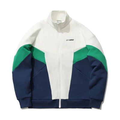 Li-Ning Sports Fashion Fleece Loose Zip-Up Jacket Hoodie White Blue AWDQA97-6