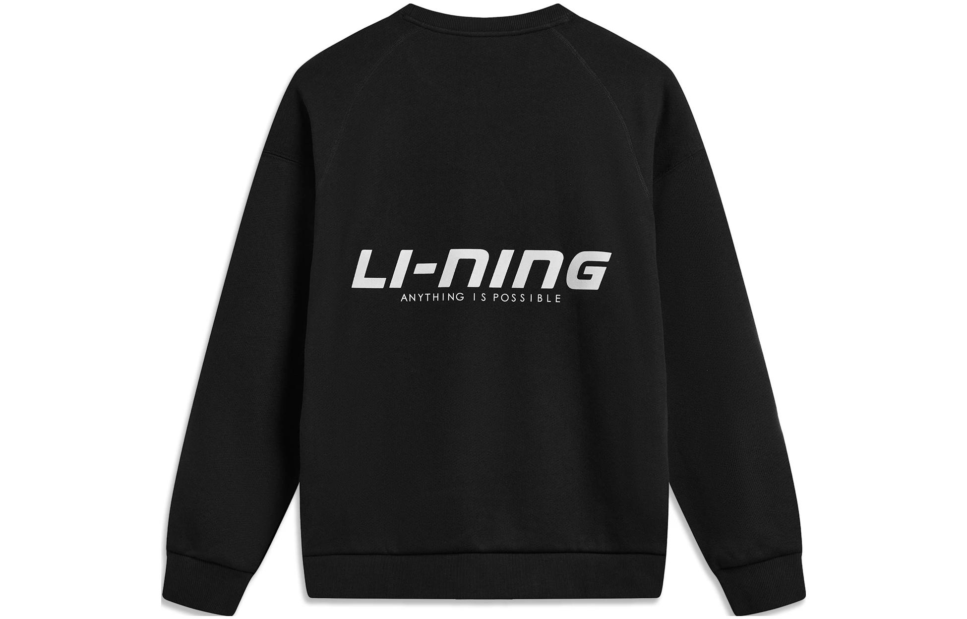 Li-Ning Sports Fashion Fleece Reflective Pullover Sweatshirt Unisex Black AWDTB41-6