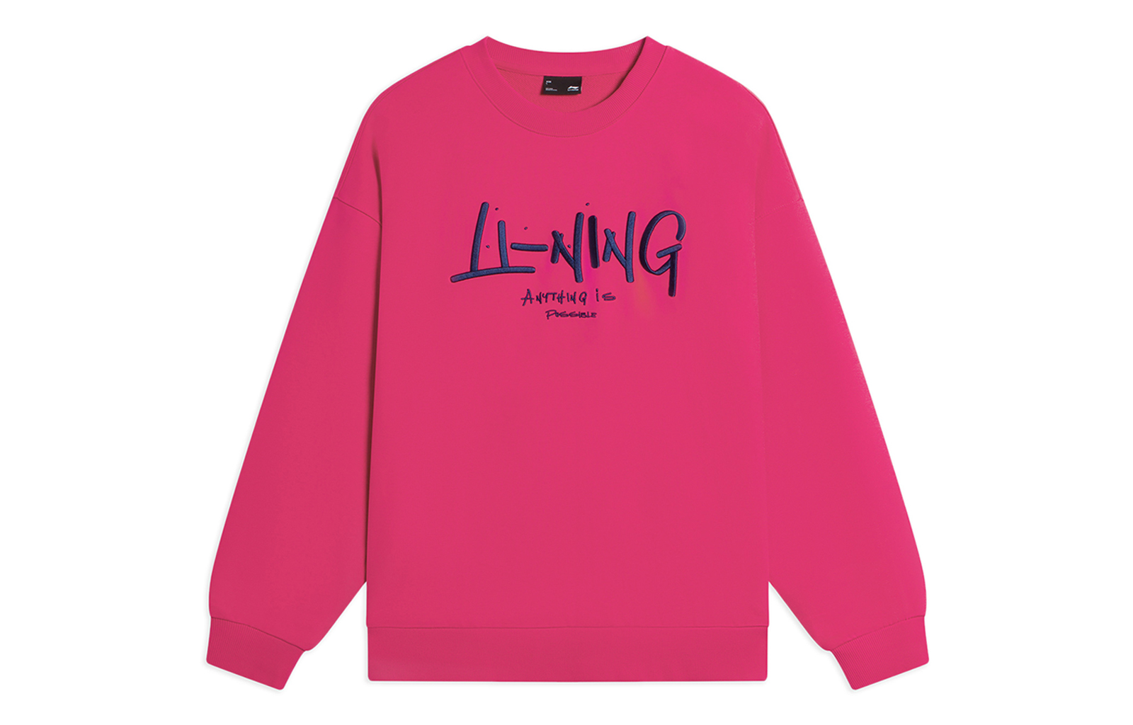 Li-Ning Sports Fashion Graffiti Logo Embroidered Pullover Sweatshirt Raspberry Red AWDSF75-4