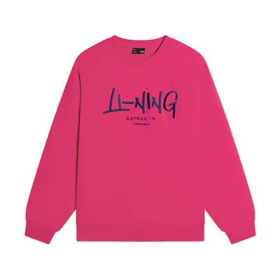 Li-Ning Sports Fashion Graffiti Logo Embroidered Pullover Sweatshirt Raspberry Red AWDSF75-4