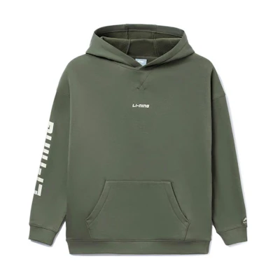 Li-Ning Sports Fashion Green Logo Print Pullover Sweatshirt Long Sleeve AWDRC11-3