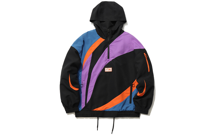 Li-Ning Sports Fashion Half-Zip Colorblock Hooded Jacket Black () AFDR251-1
