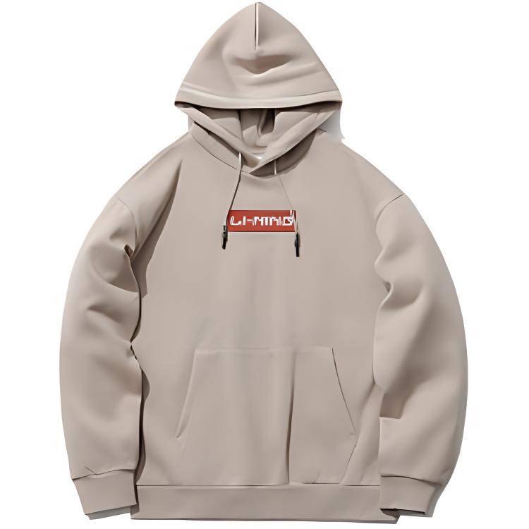 Li-Ning Sports Fashion Hoodie Beige - Unisex, Warm, Breathable, Loose Fit AWDTE57-1