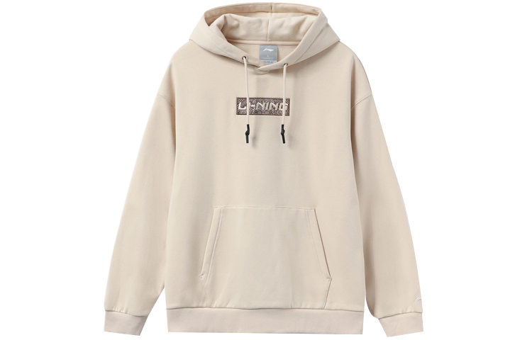 Li-Ning Sports Fashion Hoodie Beige Unisex Embroidered Logo Oversized Fleece AWDRB74-5