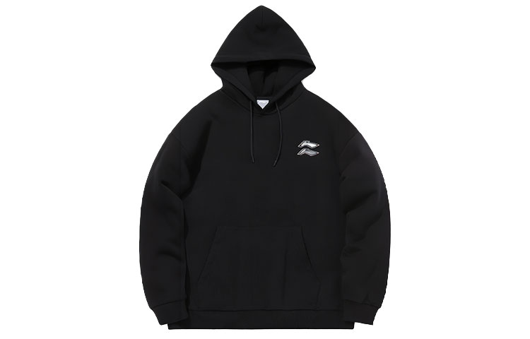 Li-Ning Sports Fashion Hoodie Black - Loose Fit Pullover with Logo Print AWDTC13-1