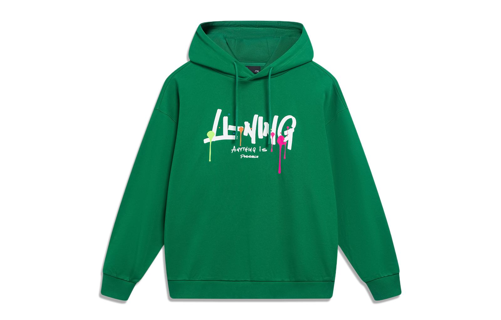 Li-Ning Sports Fashion Hoodie Cold Pine Green Unisex With Letter Print Design AWDT559-3