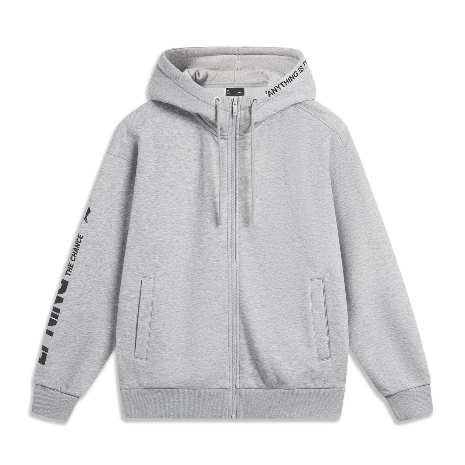 Li-Ning Sports Fashion Hoodie Unisex Letter Logo Fleece Zip-Up - Light Grey AWDTB39-4