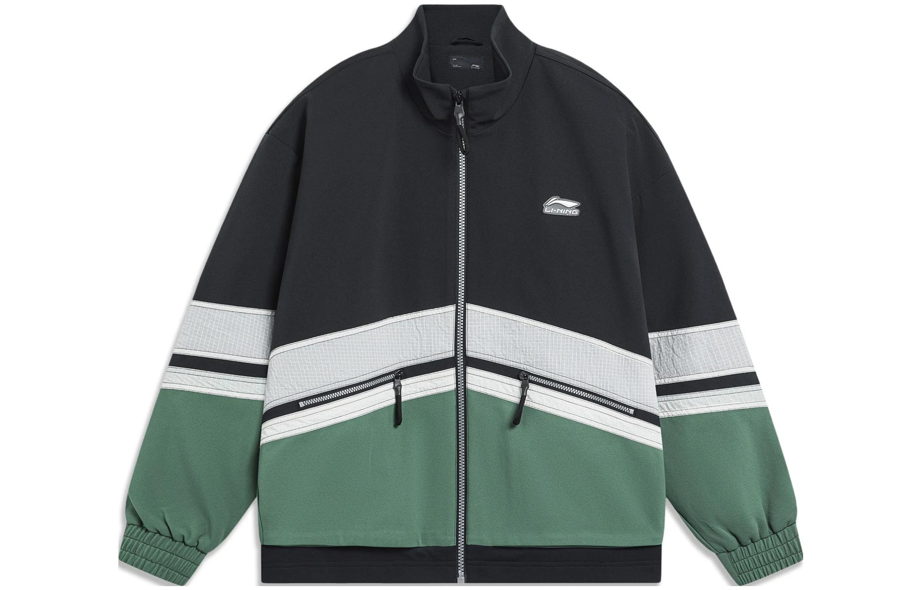 Li-Ning Sports Fashion Knit Jacket Black/Deep Green Colorblock Design AJDT623-3