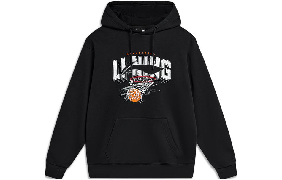 Li-Ning Sports Fashion Letter Print Fleece Hoodie Black Long Sleeve AWDU969-1