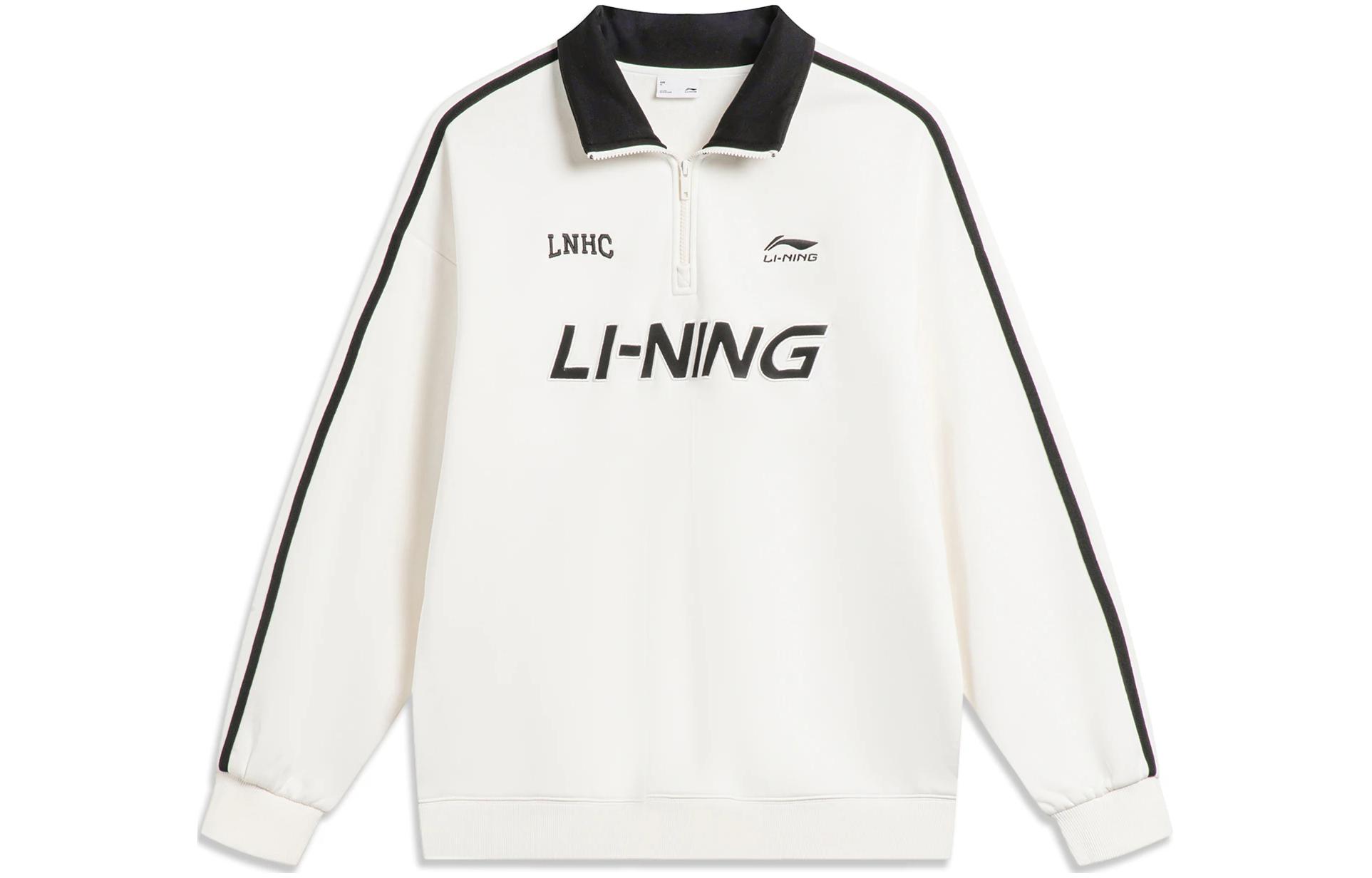 Li-Ning Sports Fashion Letter Print Fleece Pullover Unisex Sweater Off-White AWDTB35-1