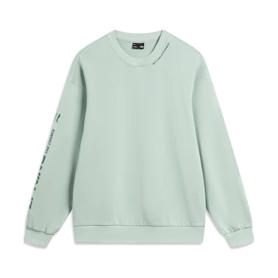 Li-Ning Sports Fashion Letter Print Pullover Sweatshirt Unisex Grey Mist Green AWDTB37-3